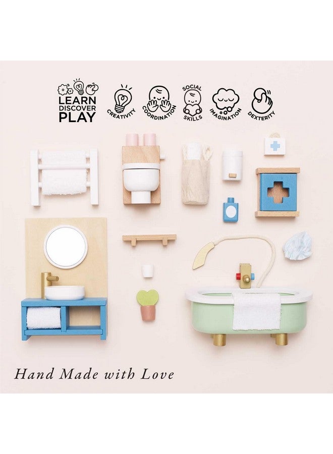 لي توي فان مجموعة ألعاب خشبية فاخرة للحمام من لو توي فان - إكسسوارات بيت الدمية | مجموعة ألعاب لبيت الدمية | مجموعات أثاث بيت الدمية للبنات - مناسبة للأعمار من 3 سنوات فما فوق - Image 3