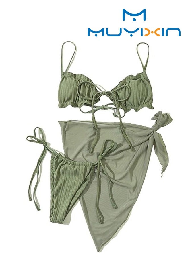 Muyixin Women's Wrap Triangle Bikini Bathing Suits with Mesh Beach Skirt 3 Piece Swimsuits - Image 1