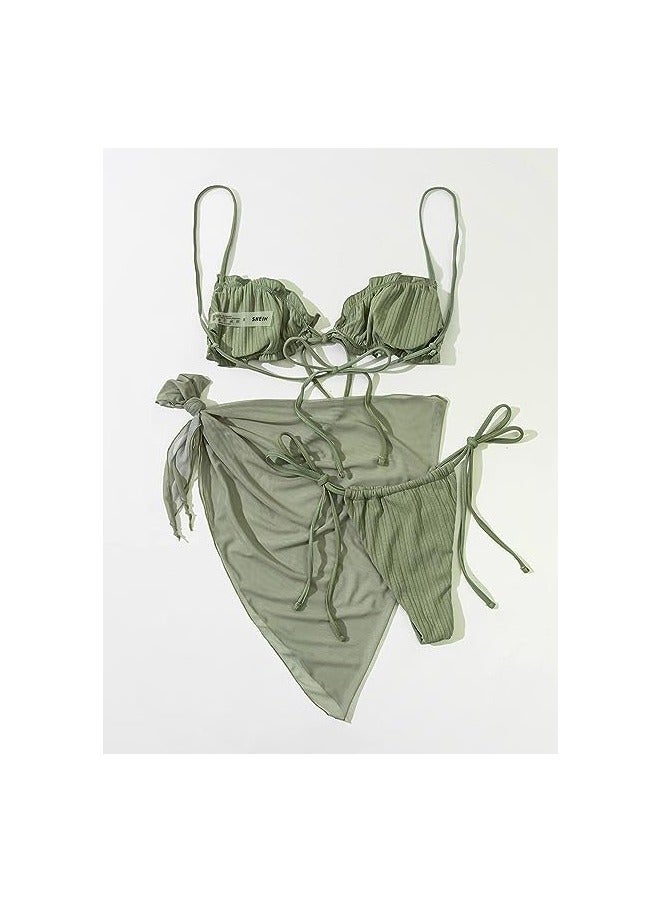 Muyixin Women's Wrap Triangle Bikini Bathing Suits with Mesh Beach Skirt 3 Piece Swimsuits - Image 2