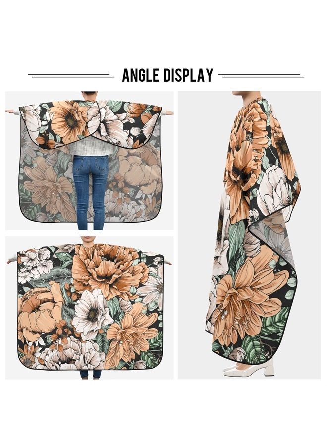 ALAZA Vintage Modern Floral Flower Barber Cape for Men Women, Waterproof Haircut Apron Beard Shaving Bib Hair Cutting Cloth 55 x 65 Inch