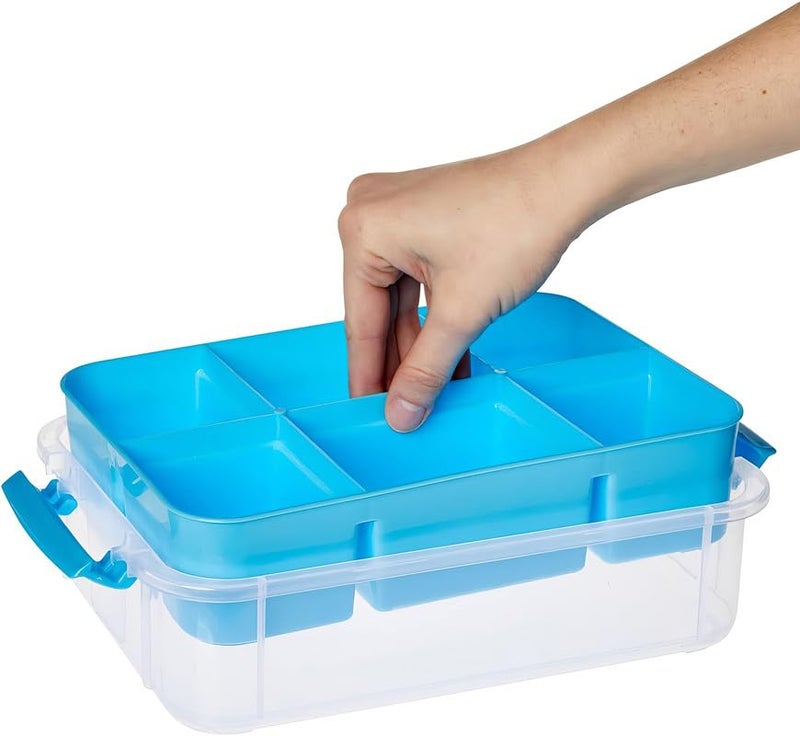 flymore 3 Layer Plastic Storage Containers with Lids, Multipurpose Clear Stack & Carry Box, Portable Craft Organizers, and Storage Bin for Organizing Arts & Crafts, Sewing, stationery box (Pack Of 3) - Image 5