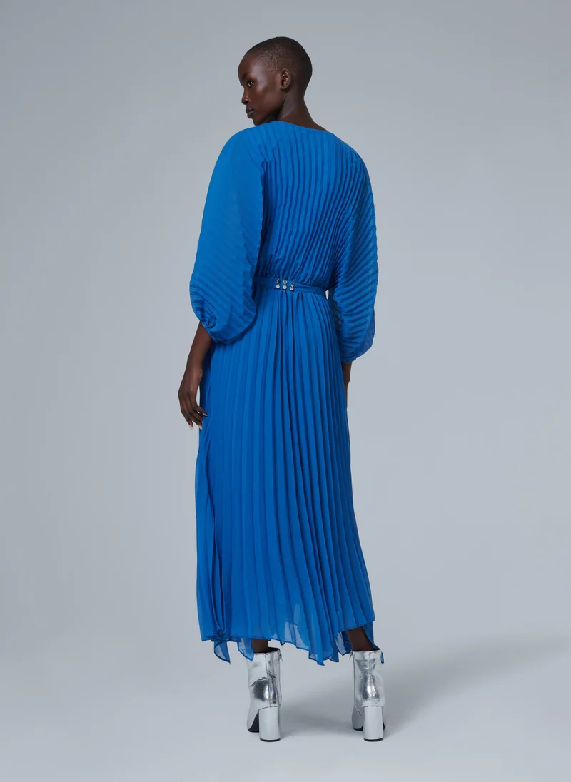 ليم Marked Waist Pleated Dress