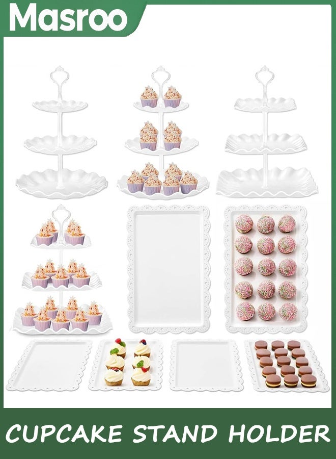 Masroo 10 PCS Cupcake Stand Holder, Dessert Table Display Set, Treat Table Candy Cake Desert Tiered Tray, 3 Tier Serving Trays for Tea Party, Wedding Baby Shower Bridal Shower Decorations - Image 1