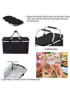 Arabest Collapsible Large Picnic Basket, Leakproof Cooler Bag Picnic Basket, Insulated Strong Aluminum Frame Basket, Portable Grocery Bag Picnic Kit with Handle for Travel, Shopping, Camping  - Image 2