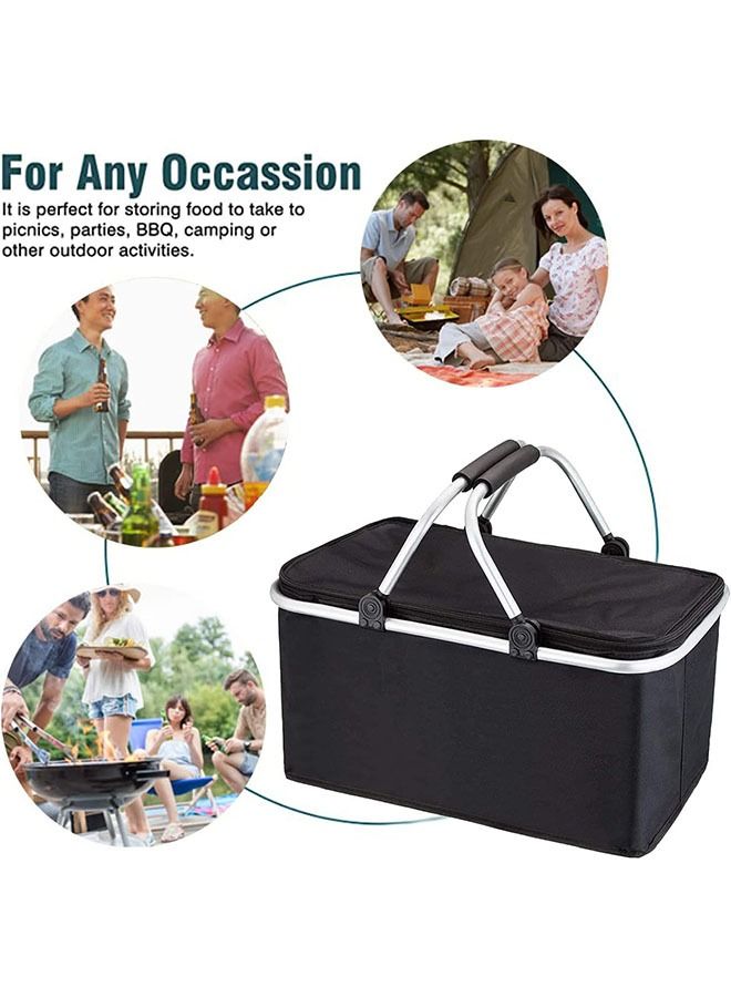 Arabest Collapsible Large Picnic Basket, Leakproof Cooler Bag Picnic Basket, Insulated Strong Aluminum Frame Basket, Portable Grocery Bag Picnic Kit with Handle for Travel, Shopping, Camping - Image 3