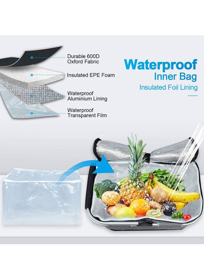 Arabest Collapsible Large Picnic Basket, Leakproof Cooler Bag Picnic Basket, Insulated Strong Aluminum Frame Basket, Portable Grocery Bag Picnic Kit with Handle for Travel, Shopping, Camping - Image 4
