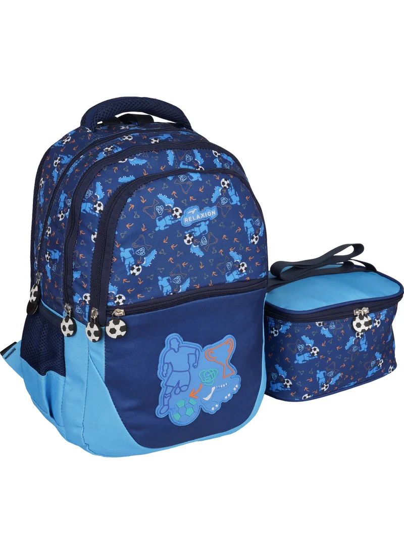 Relaxion 1350 Primary School Bag with Nutrition (Football Pattern Navy Blue)