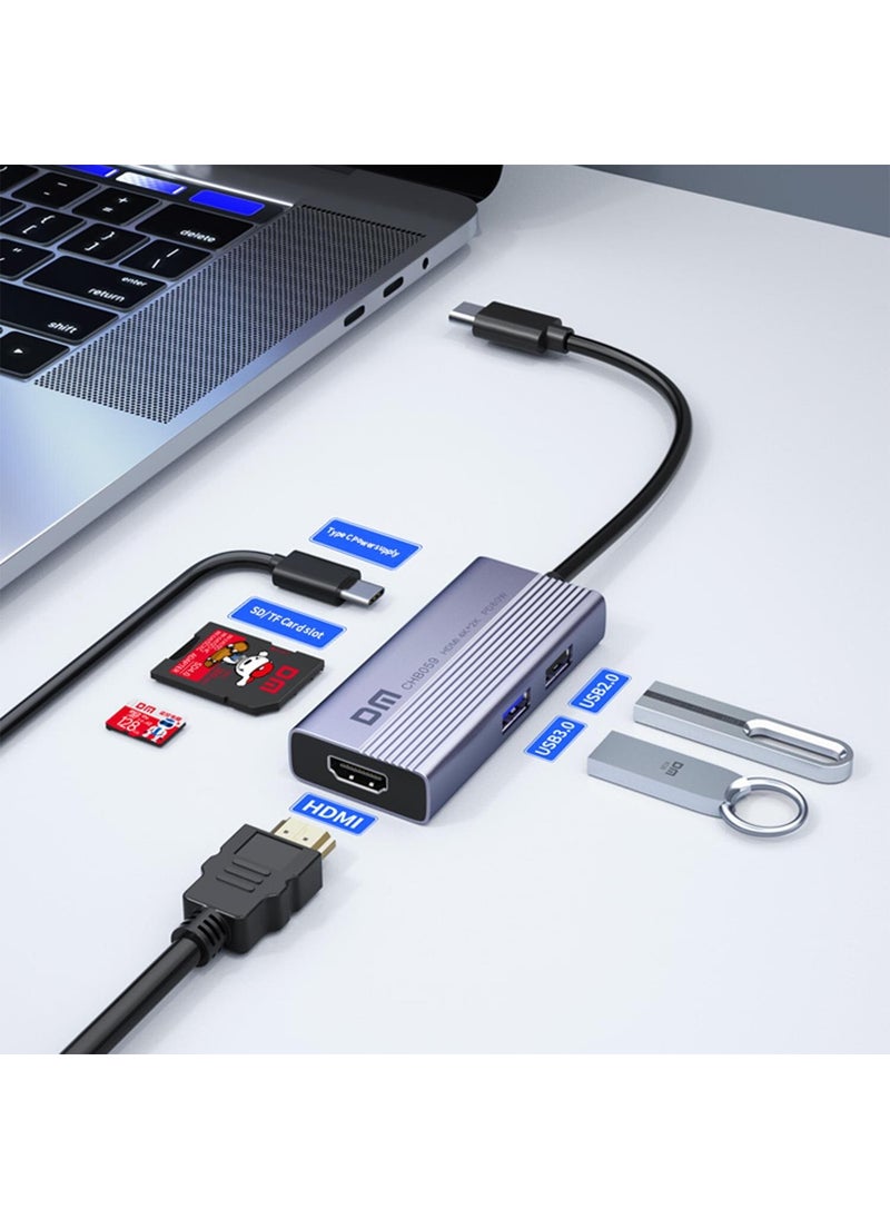 DM CHB059 Type-C To 4K H I 2*usb-A Pd 60W SD and Micro SD Card Reader Multiplexer Hub  - Image 5