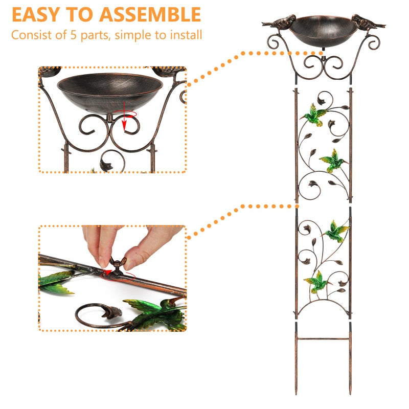 SUNNYPARK Antique Garden Iron Trellis with Decorative Hummingbirds Detachable Bird Bath Bowl Metal Potted Plant Support for Climbing Flowers - Image 3