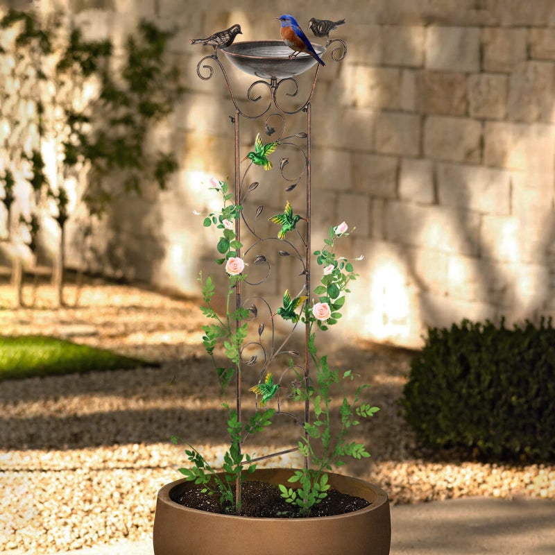 SUNNYPARK Antique Garden Iron Trellis with Decorative Hummingbirds Detachable Bird Bath Bowl Metal Potted Plant Support for Climbing Flowers - Image 5