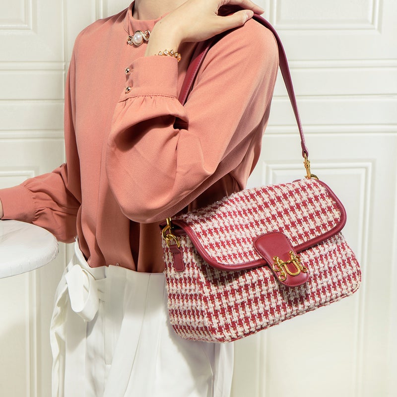 Plaid Red Wedding Bag Houndstooth Commuter Bucket Bag Fashionable All-Match High-End Niche Tote Bag - Image 4