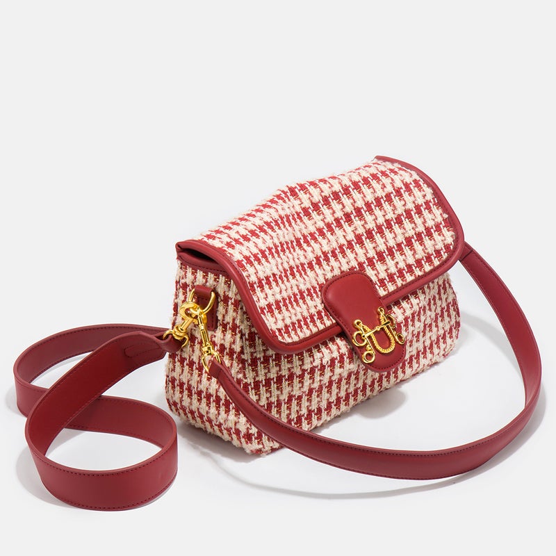 Plaid Red Wedding Bag Houndstooth Commuter Bucket Bag Fashionable All-Match High-End Niche Tote Bag - Image 3
