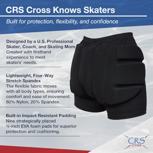 CRS Cross Padded Figure Skating Shorts. Crash Pad Pants for Roller, Inline, Ice Skating, Snowboarding, and Skiing. Fall Impact Protection for Butt, HIPS, and Tailbone (Youth Small Black) - Image 4