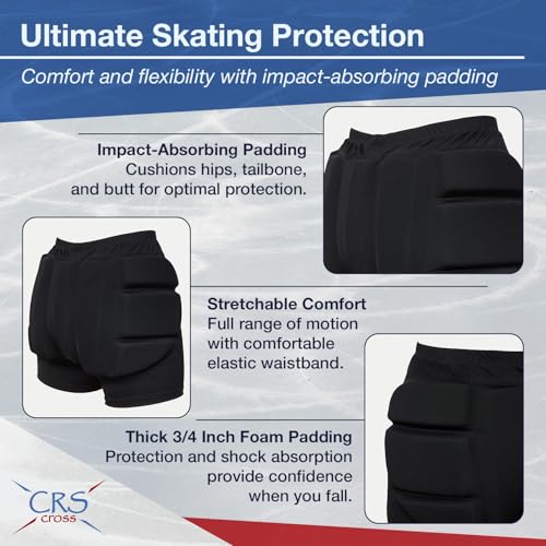 CRS Cross Padded Figure Skating Shorts. Crash Pad Pants for Roller, Inline, Ice Skating, Snowboarding, and Skiing. Fall Impact Protection for Butt, HIPS, and Tailbone (Youth Small Black) - Image 2