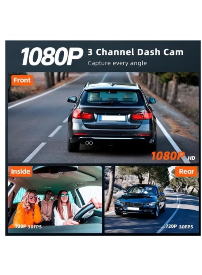 Dash Camera – 3-camera system, HD video recording, G-sensor, supports 128GB storage, wide-angle car DVR with night vision and loop recording - Image 4