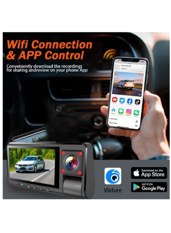 Dash Camera – 3-camera system, HD video recording, G-sensor, supports 128GB storage, wide-angle car DVR with night vision and loop recording - Image 3