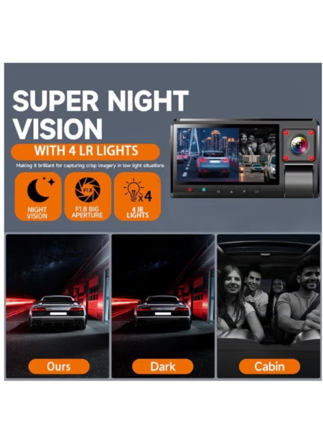 Dash Camera – 3-camera system, HD video recording, G-sensor, supports 128GB storage, wide-angle car DVR with night vision and loop recording - Image 5