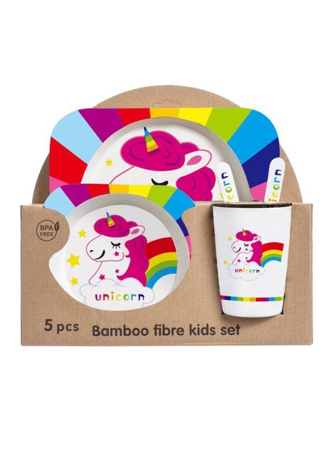 Kids Bamboo Fiber Plate Set – Unicorn Design | 5-Piece Eco-Friendly Tableware for Toddlers & Kids | Non-Toxic Dinner Set with Plate, Bowl, Cup, Fork & Spoon - Image 1