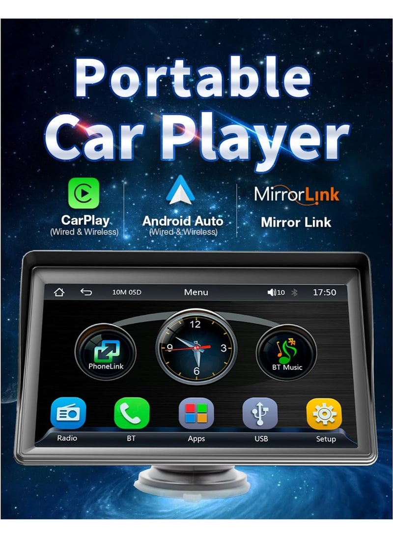 IISE - 7 Inches Portable Wireless Apple Carplay and Android Auto Car Radio Stereo,IPS Touchscreen Multimedia Player & Bluetooth 5.0 Audio Hands Free Calling, Mirror Link/GPS/Siri - Image 1