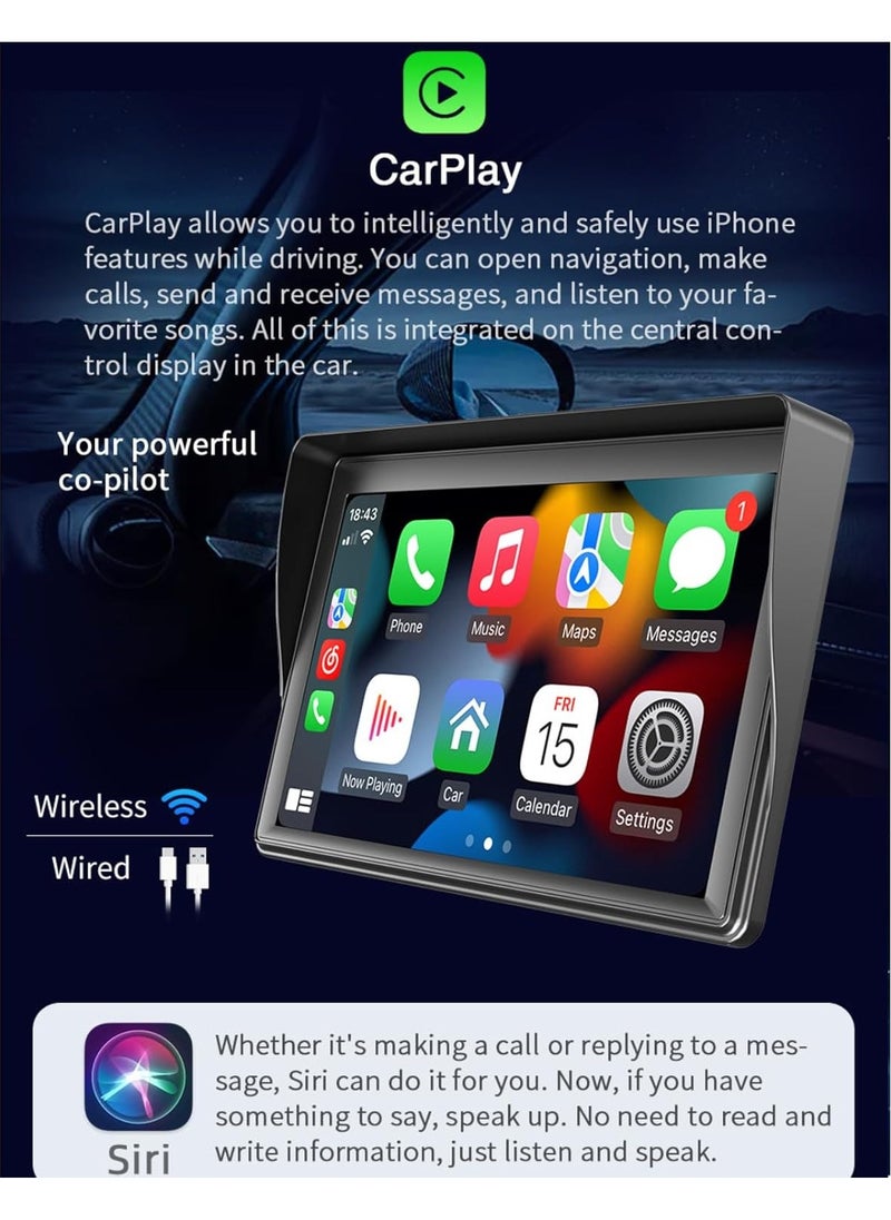 IISE - 7 Inches Portable Wireless Apple Carplay and Android Auto Car Radio Stereo,IPS Touchscreen Multimedia Player & Bluetooth 5.0 Audio Hands Free Calling, Mirror Link/GPS/Siri - Image 1