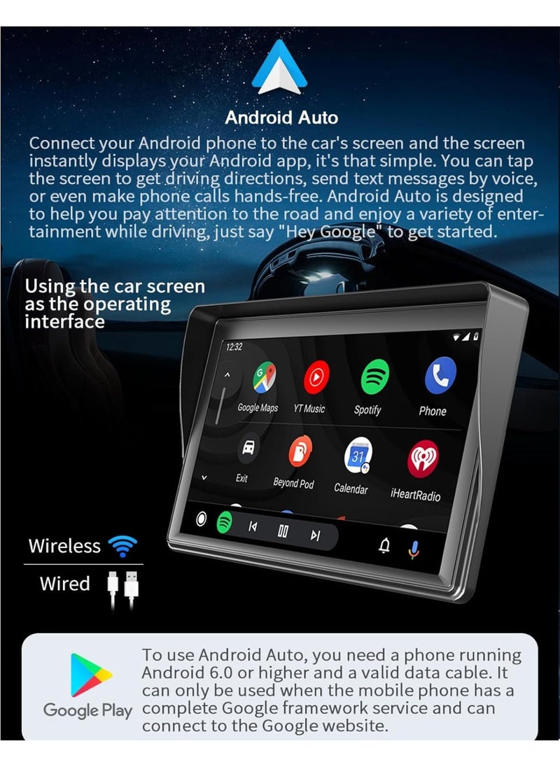 IISE - 7 Inches Portable Wireless Apple Carplay and Android Auto Car Radio Stereo,IPS Touchscreen Multimedia Player & Bluetooth 5.0 Audio Hands Free Calling, Mirror Link/GPS/Siri - Image 1