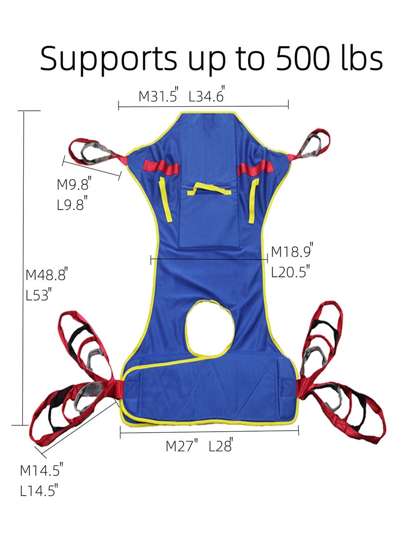 Ru syanl Full Body Patient Lift Sling Head and Back Support Toileting Transfer Slings Split Legs with Commode Opening 5 Handles 6 Straps Lifting Sling Compatible with Various of Lifts - Image 5