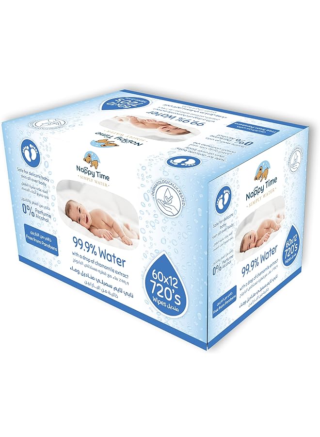 Nappy time Baby Wipes 99.9% Pure Water With Chamomile Extract Fragrance Alcohol And Paraben Free Baby Wipes Safe For Newborn Skin Pack Of 8 Pouches +4 Free X60 Sheets 720 Wipes - Image 1