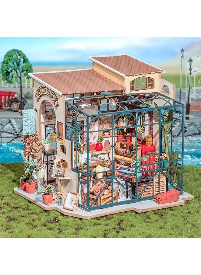 Rolife - Miniature Diy Miniature Dollhouse With Furniture Set With LedTiny Building House KitWooden Greenhouse KitsBest Gift For KidsEmilyS Flower Shop - Image 1