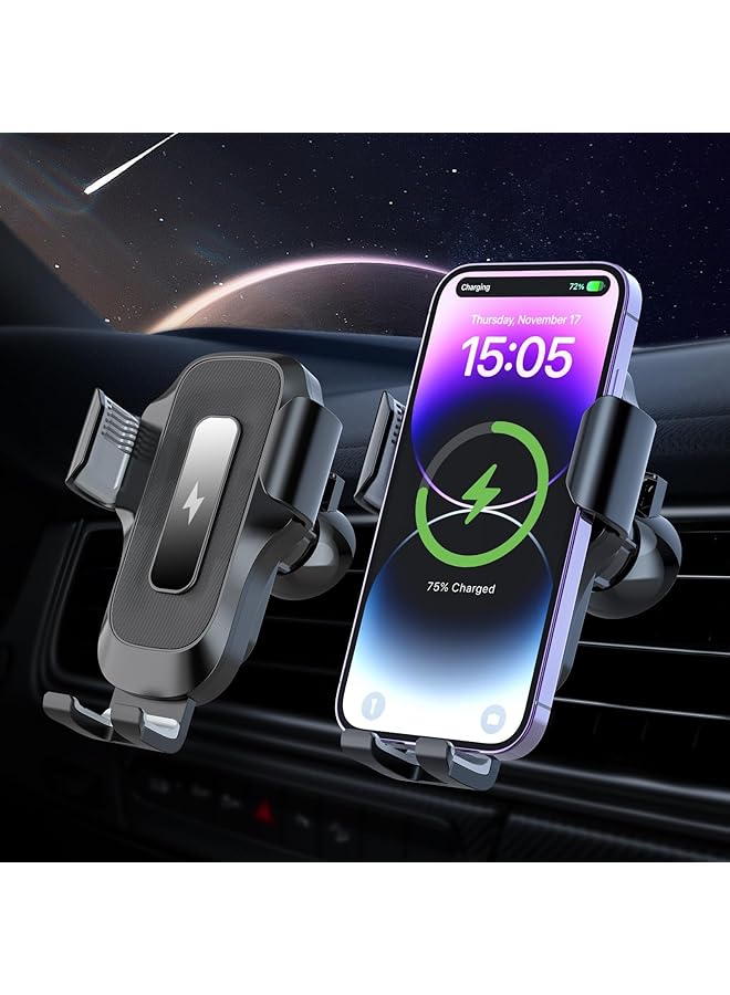 إيروريكس شاحن سيارة لاسلكي 15 وات سريع الشحن مع حامل هاتف للسيارة بخاصية التثبيت التلقائي وشاحن لاسلكي مثبت في فتحة تهوية السيارة مع مستشعر كهربائي مناسب لهاتف Iphone15 14 13 12 Pro Max وSamsung Galaxy S23 S22 S21 وما إلى ذلك - Image 1