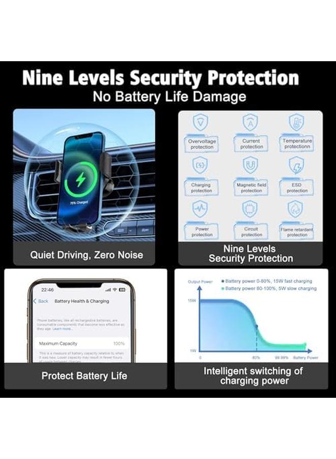 إيروريكس شاحن سيارة لاسلكي 15 وات سريع الشحن مع حامل هاتف للسيارة بخاصية التثبيت التلقائي وشاحن لاسلكي مثبت في فتحة تهوية السيارة مع مستشعر كهربائي مناسب لهاتف Iphone15 14 13 12 Pro Max وSamsung Galaxy S23 S22 S21 وما إلى ذلك - Image 4