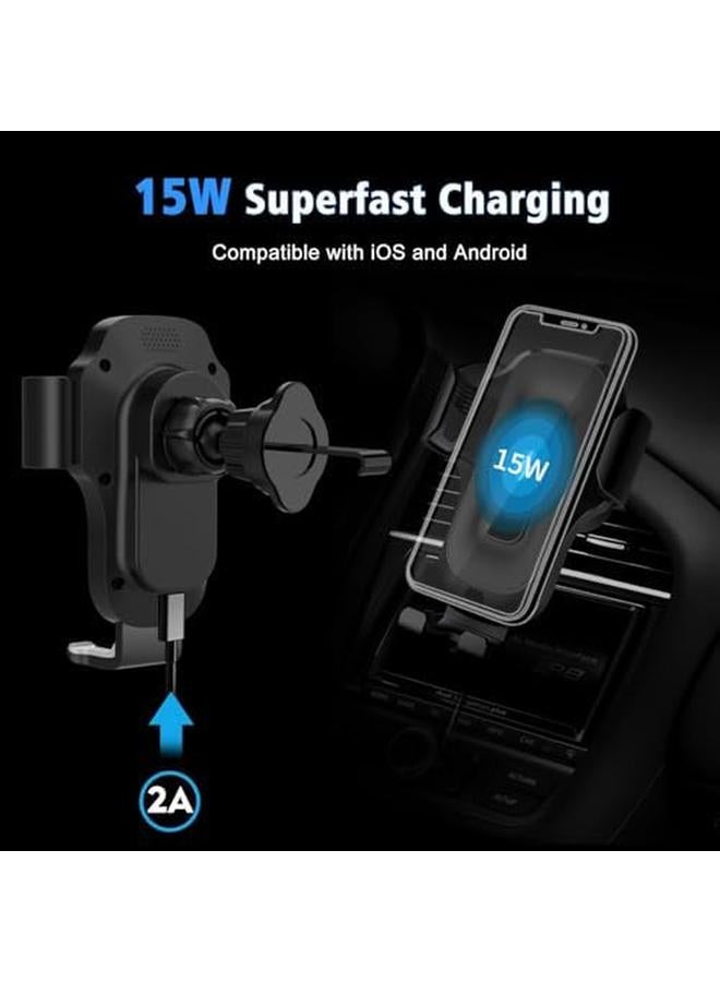 إيروريكس شاحن سيارة لاسلكي 15 وات سريع الشحن مع حامل هاتف للسيارة بخاصية التثبيت التلقائي وشاحن لاسلكي مثبت في فتحة تهوية السيارة مع مستشعر كهربائي مناسب لهاتف Iphone15 14 13 12 Pro Max وSamsung Galaxy S23 S22 S21 وما إلى ذلك - Image 3