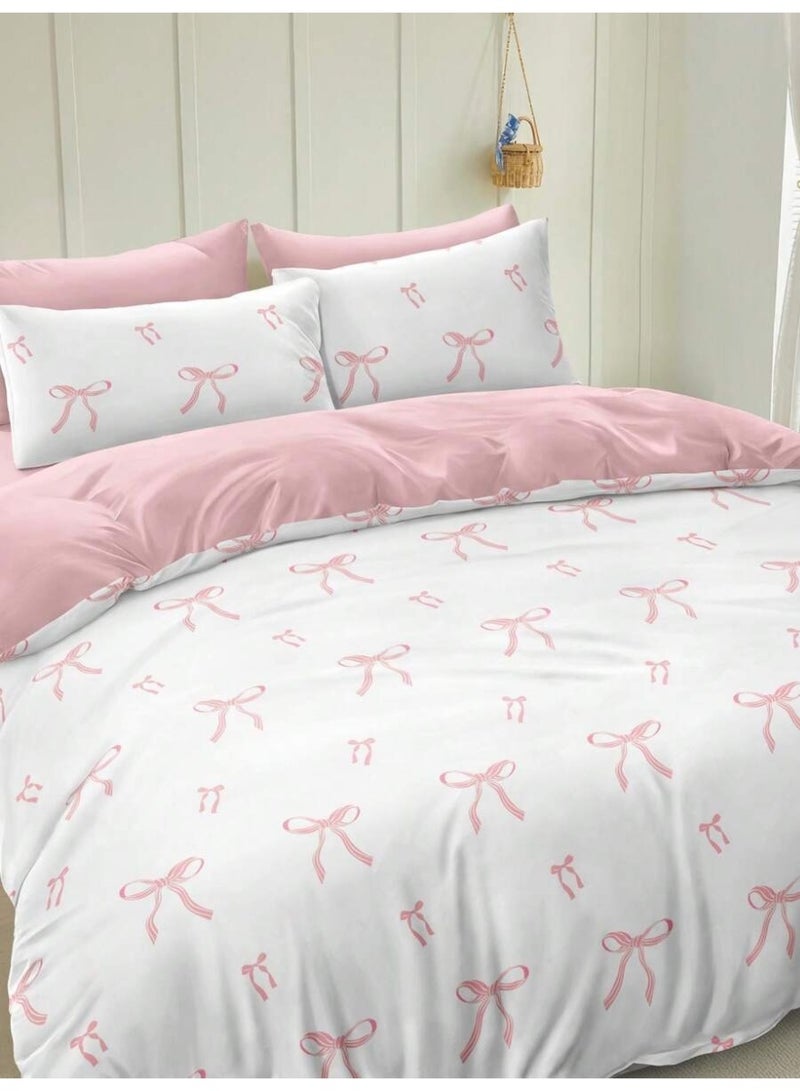 Cute Ribbon Print Duvet Cover Set – Soft Pastel Bed Sheets & Pillowcases for a Sweet & Elegant Bedroom - (150*200cm) - Image 1