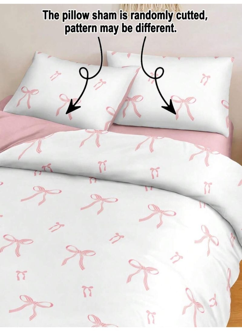Cute Ribbon Print Duvet Cover Set – Soft Pastel Bed Sheets & Pillowcases for a Sweet & Elegant Bedroom - (150*200cm) - Image 3