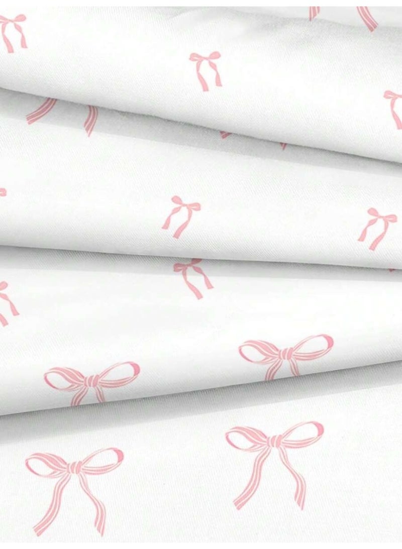 Cute Ribbon Print Duvet Cover Set – Soft Pastel Bed Sheets & Pillowcases for a Sweet & Elegant Bedroom - (150*200cm) - Image 4