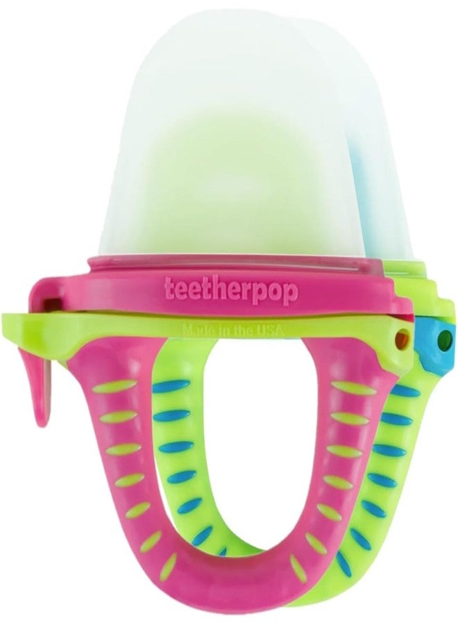 Teetherpop Fillable Silicone Teether for Babies (2-Pack) - Breastmilk Popsicle Molds for Teething w/Spill-Proof Sippy Slits - Freezable Baby Teethers for Liquids & Purées (PinkLemon/LimonTeal) - Image 1