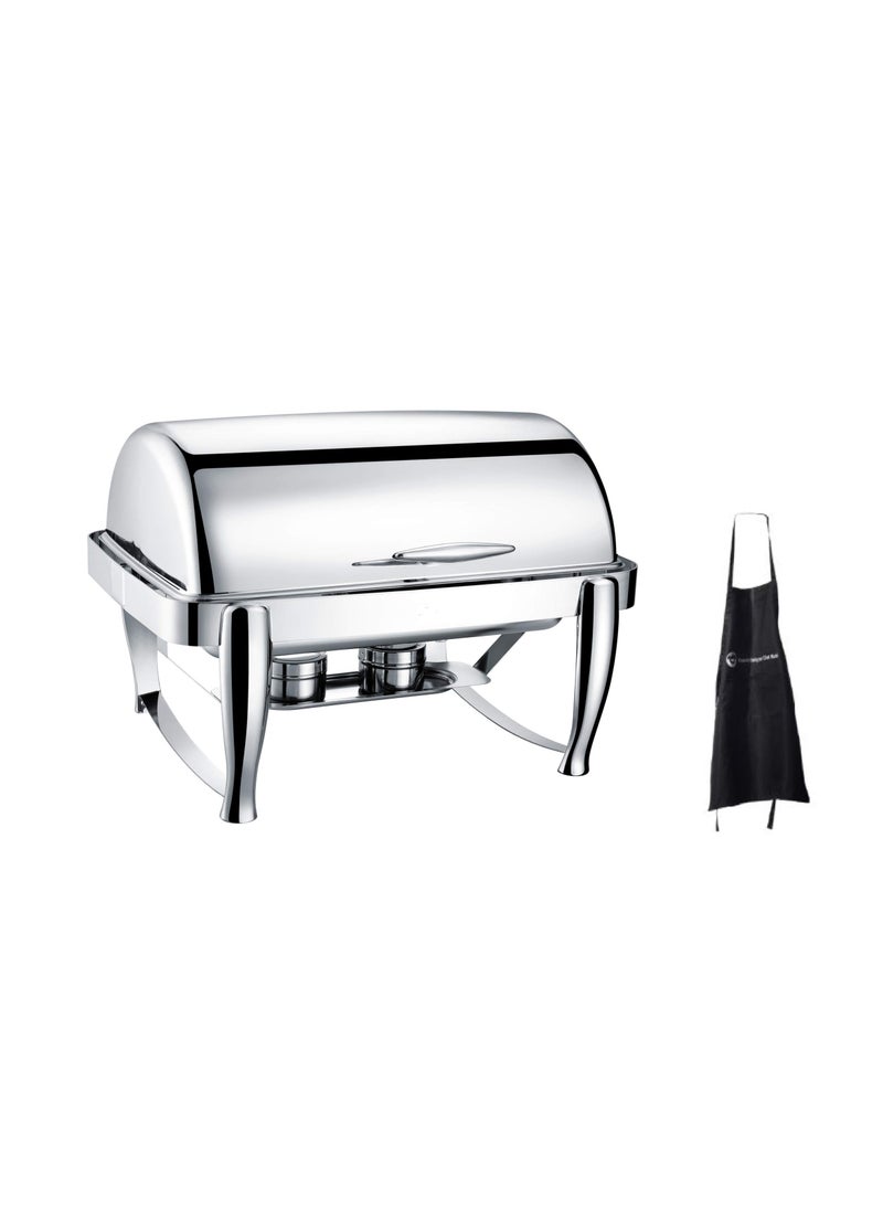 CHEFQ CHEFQ Virtuosa Stainless Steel Oblong 8QT Chafer Rolltop Set Includes Food Pan Water Pan and Fuel Holders  Durable shiny silver keeps food warm in catered events  CHEFS APRON 