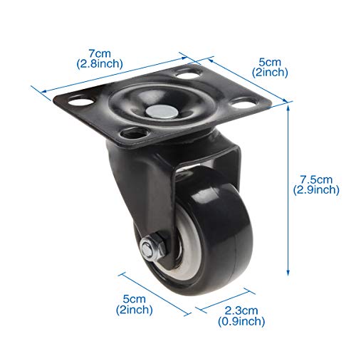 Saim Caster Wheels 2" Heavy Duty PU Rubber Shopping Cart Wheel Trolley Swivel Caster Wheels with 360 Degree Top Plate & Bearing 440lb Total Capacity for Set of 4 (2 with Brakes& 2 Without) Black - Image 3