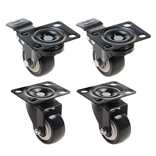 Saim Caster Wheels 2" Heavy Duty PU Rubber Shopping Cart Wheel Trolley Swivel Caster Wheels with 360 Degree Top Plate & Bearing 440lb Total Capacity for Set of 4 (2 with Brakes& 2 Without) Black - Image 1