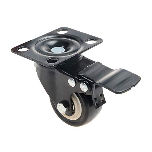 Saim Caster Wheels 2" Heavy Duty PU Rubber Shopping Cart Wheel Trolley Swivel Caster Wheels with 360 Degree Top Plate & Bearing 440lb Total Capacity for Set of 4 (2 with Brakes& 2 Without) Black - Image 5