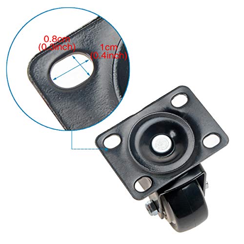 Saim Caster Wheels 2" Heavy Duty PU Rubber Shopping Cart Wheel Trolley Swivel Caster Wheels with 360 Degree Top Plate & Bearing 440lb Total Capacity for Set of 4 (2 with Brakes& 2 Without) Black - Image 4
