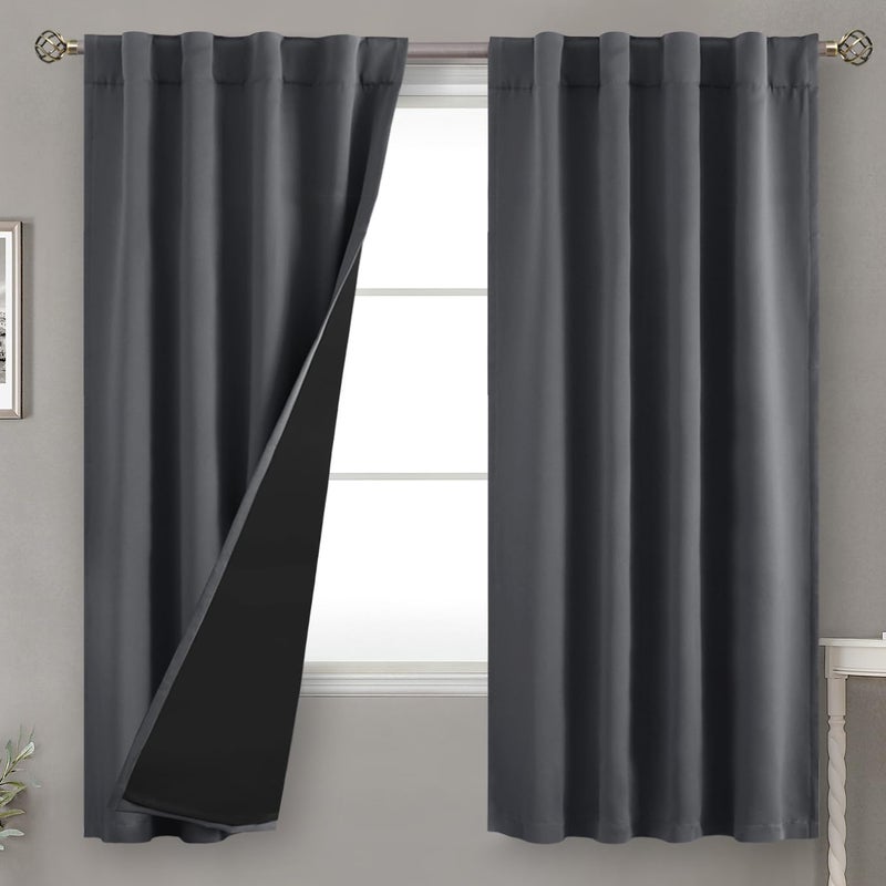 BGment بجلات رمادية داكنة 100 ٪ ستائر تعتيم 63 بوصات مع جيب قضيب البطانة المعزول الحراري وعلامة التبويب الخلفية طبقة مزدوجة الغرفة الكاملة ستارة نافذة غامق لغرفة النوم 2 لوحات كل 38 × 63 بوصة - Image 1