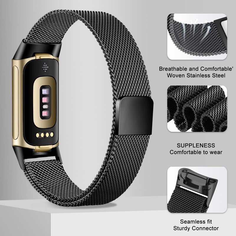 surundo Compatible with Fitbit Charge 6/Charge 5 Bands for Wmen Men, Metal Mesh Milanese Loop Adjustable Strap Replacement for Fitbit Charge 6/Charge 5 Advanced Fitness & Health Trackers - Image 4