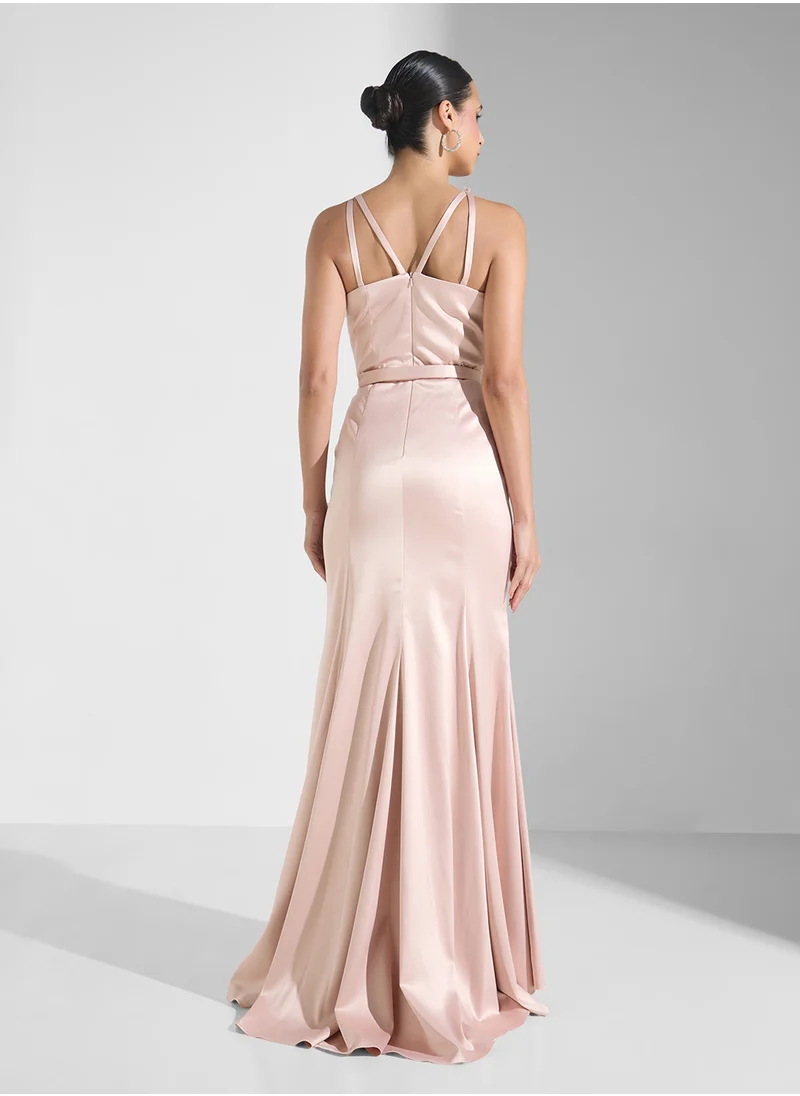 Namshi x Crystal Strap Detail Draped A Line Dress With Belt