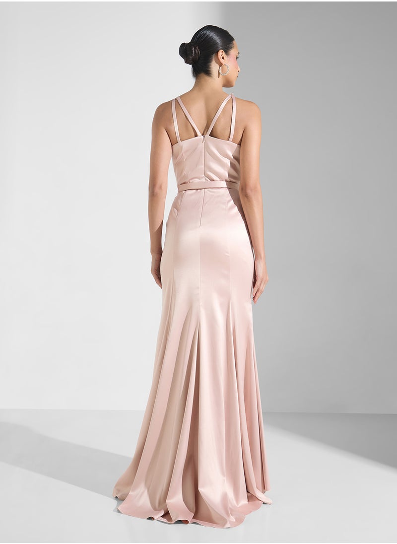 Namshi x Crystal Strap Detail Draped A Line Dress With Belt  - Image 2