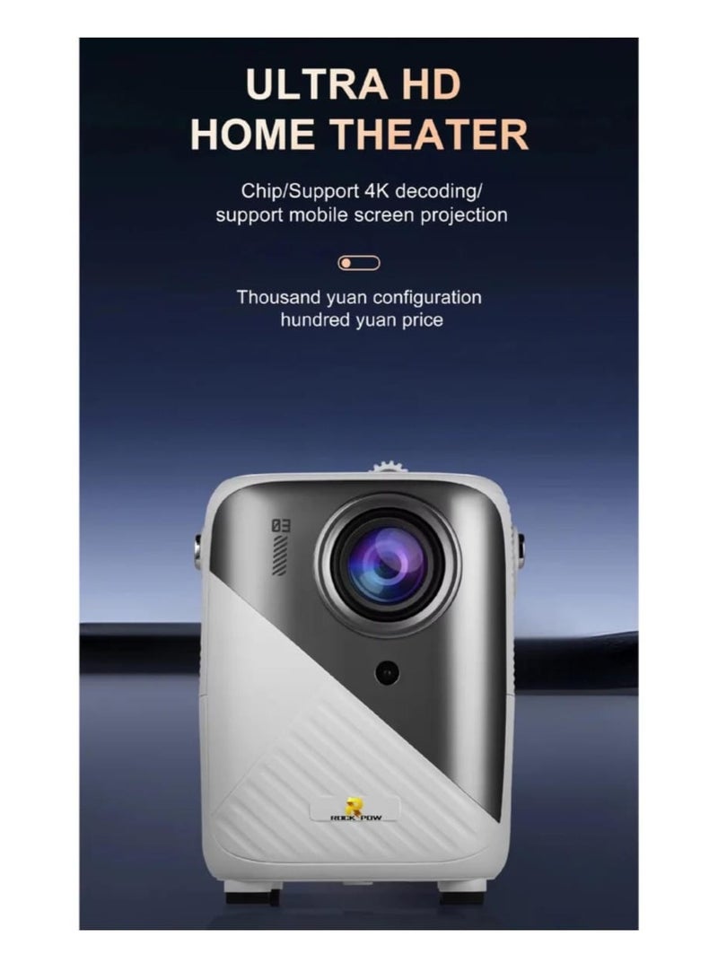 Rock Pow Projector with 2 Wireless Controllers, 4K Ultra HD Support, 1080P, Android 9.0, WiFi, HDMI/USB – White - Image 4