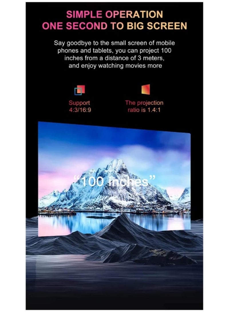 Rock Pow Projector with 2 Wireless Controllers, 4K Ultra HD Support, 1080P, Android 9.0, WiFi, HDMI/USB – White - Image 3