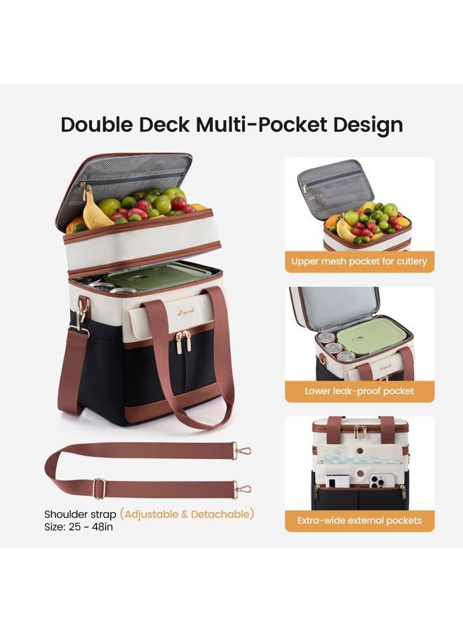 Lovevook Insulated Lunch Bag Women Men,Expandable Double Deck Lunch Box for Women With Large Cup Holder,Leakproof Cooler Bag For Adult Lunch Tote Bag Work Picnic Beach with Adjustable Shoulder Strap - Image 4