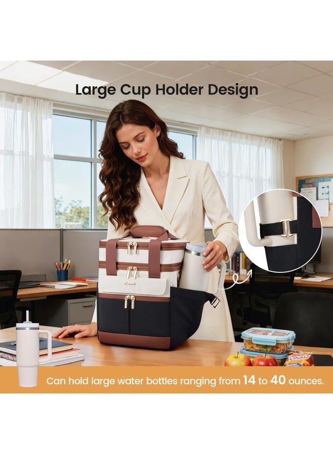 Lovevook Insulated Lunch Bag Women Men,Expandable Double Deck Lunch Box for Women With Large Cup Holder,Leakproof Cooler Bag For Adult Lunch Tote Bag Work Picnic Beach with Adjustable Shoulder Strap - Image 2