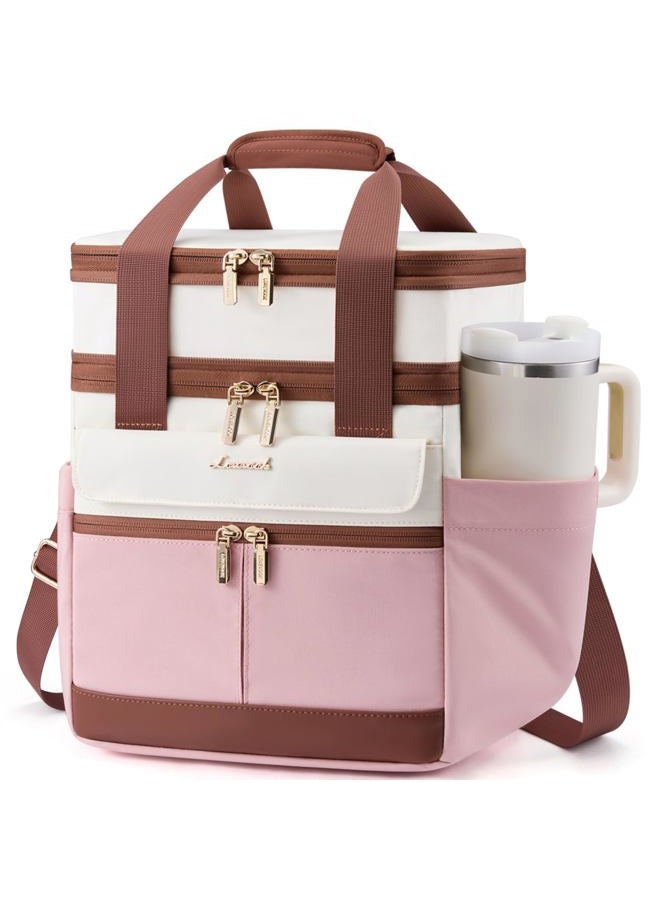 Lovevook Insulated Lunch Bag Women Men,Expandable Double Deck Lunch Box for Women With Large Cup Holder,Leakproof Cooler Bag For Adult Lunch Tote Bag Work Picnic Beach with Adjustable Shoulder Strap - Image 1