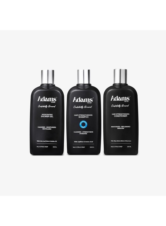 Hair Strengthening Shampoo - 250ml & Hair Strengthening Conditioner - 250ml & Invigorating Shower Gel - 250ml Bundle.